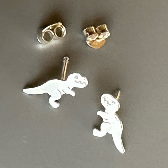 Sterling Silver Simple T Rex Dinosaur Stud Earrings - Picture 3 of 11